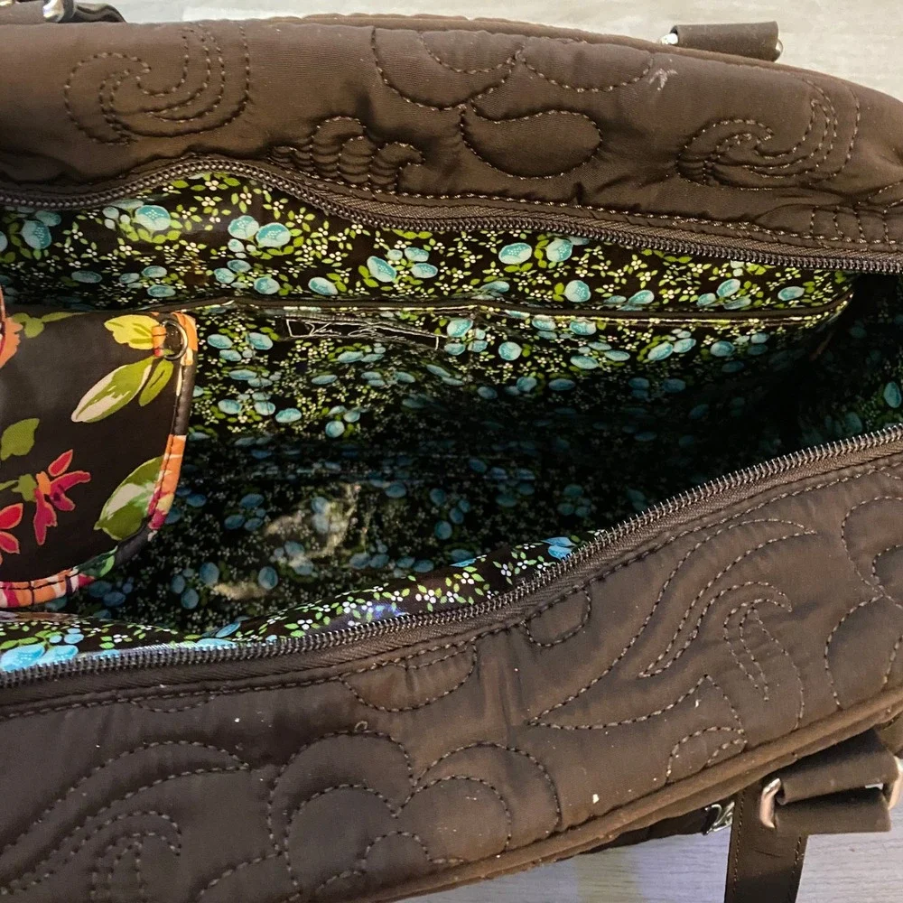 Vera Bradley Diaper Bag Large Brown Quilted Floral Lining with Changing Pad